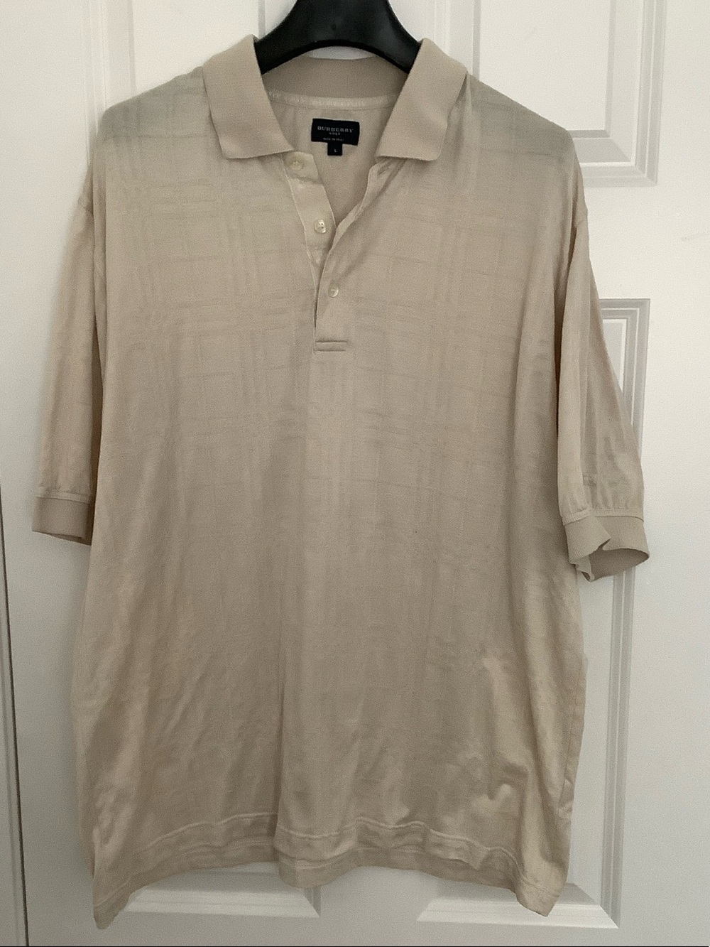 Burberry Beige Short Sleeve Polo with Subtle Check